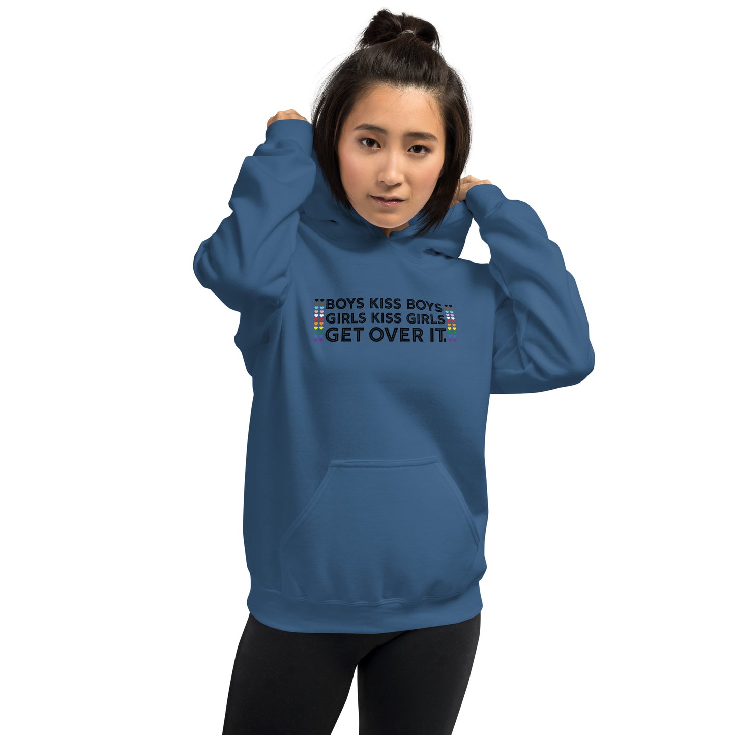 Boys Kiss Boys, Girls Kiss Girls, Get Over It Graphic Hoodie | LGBTQIA+ Queer Unisex Hoodie