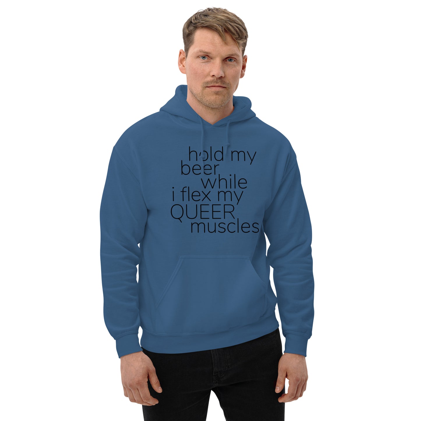 Hold My Beer While I Flex My Queer Muscles Graphic Hoodie | LGBTQIA+ Queer  Unisex Hoodie