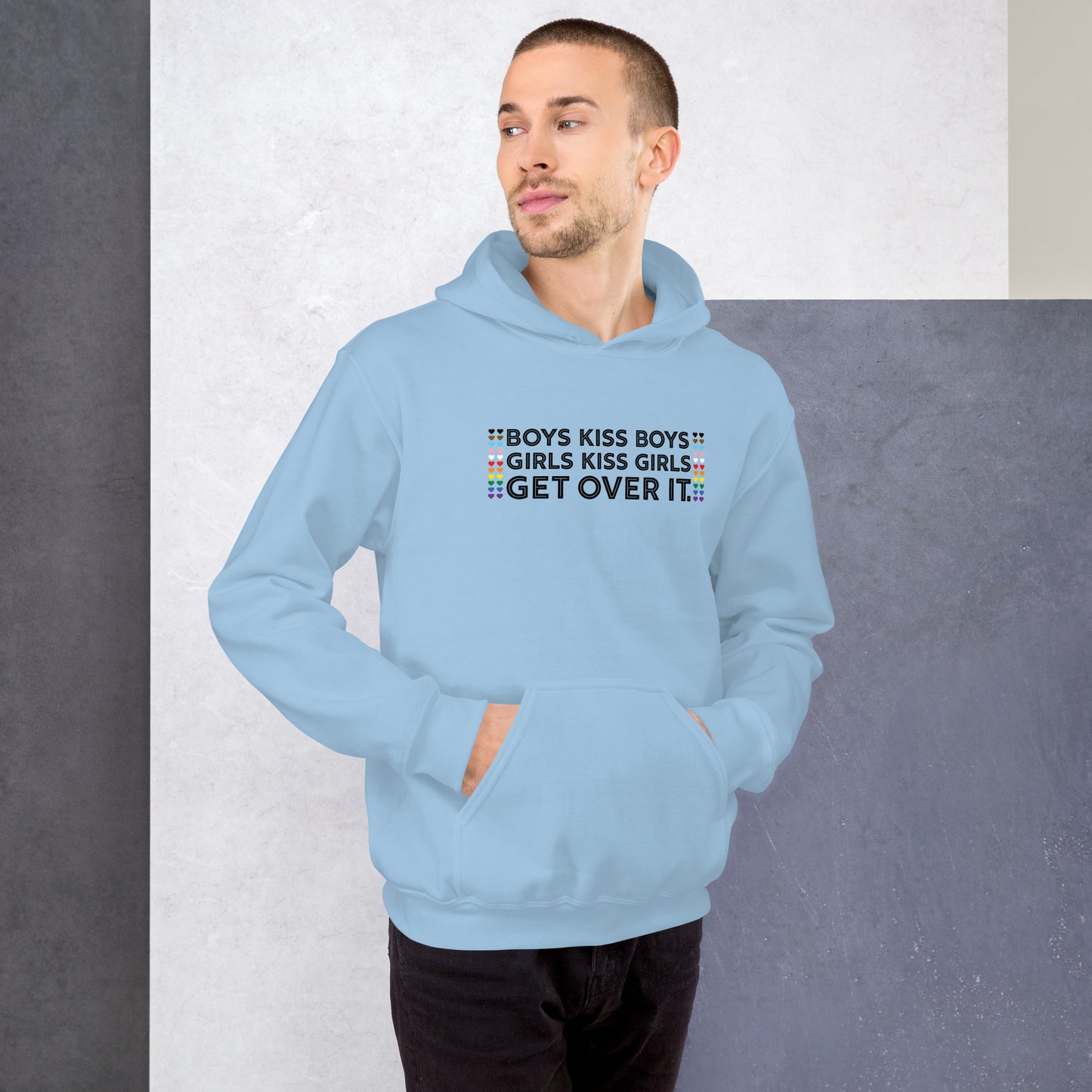 Boys Kiss Boys, Girls Kiss Girls, Get Over It Graphic Hoodie | LGBTQIA+ Queer Unisex Hoodie