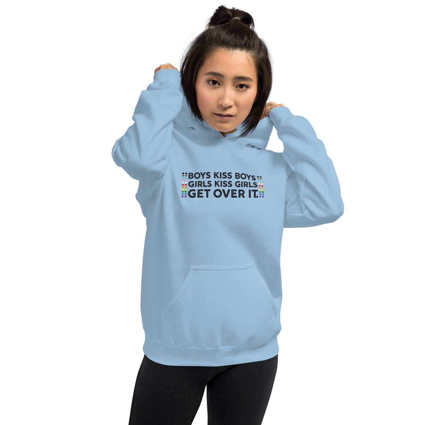 Boys Kiss Boys, Girls Kiss Girls, Get Over It Graphic Hoodie | LGBTQIA+ Queer Unisex Hoodie