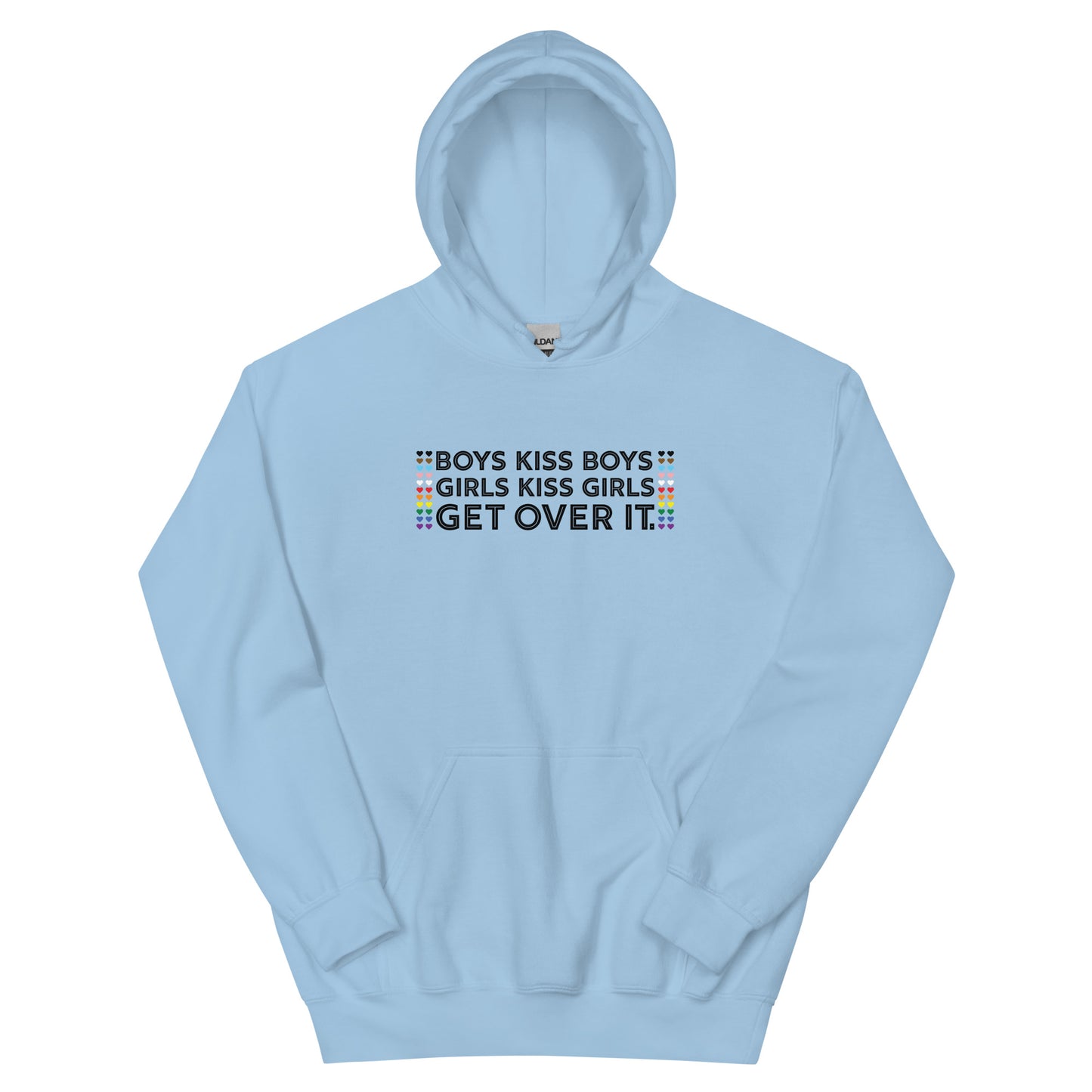 Boys Kiss Boys, Girls Kiss Girls, Get Over It Graphic Hoodie | LGBTQIA+ Queer Unisex Hoodie