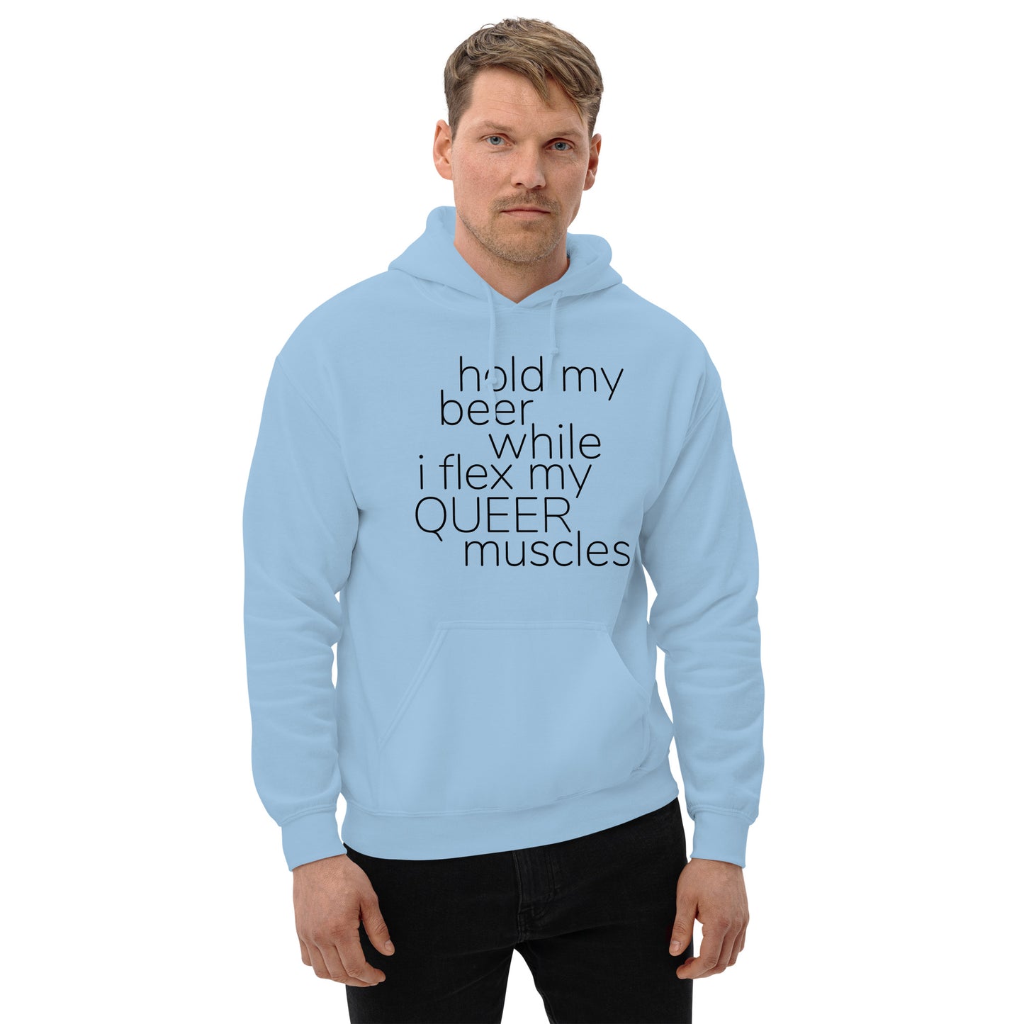 Hold My Beer While I Flex My Queer Muscles Graphic Hoodie | LGBTQIA+ Queer  Unisex Hoodie