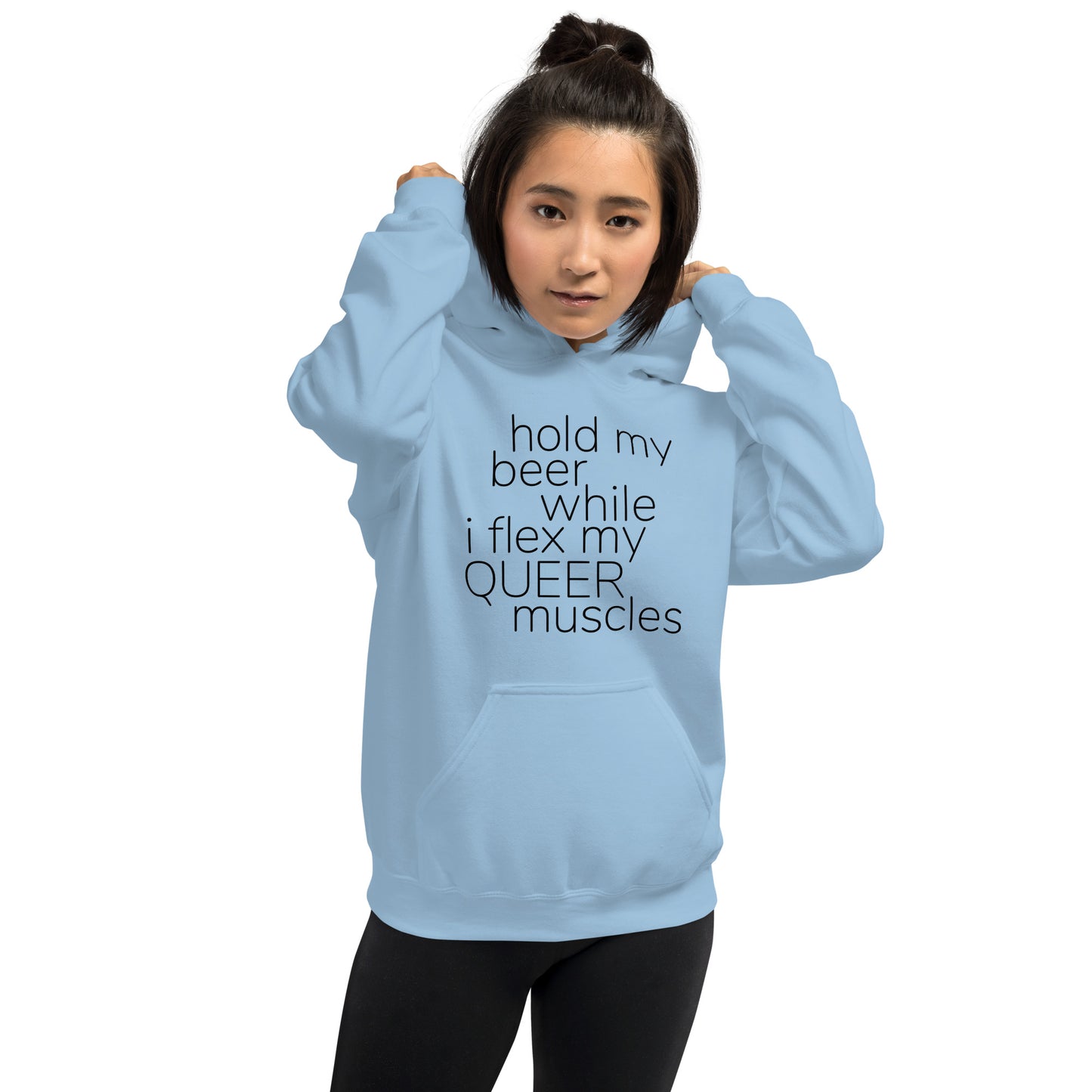 Hold My Beer While I Flex My Queer Muscles Graphic Hoodie | LGBTQIA+ Queer  Unisex Hoodie