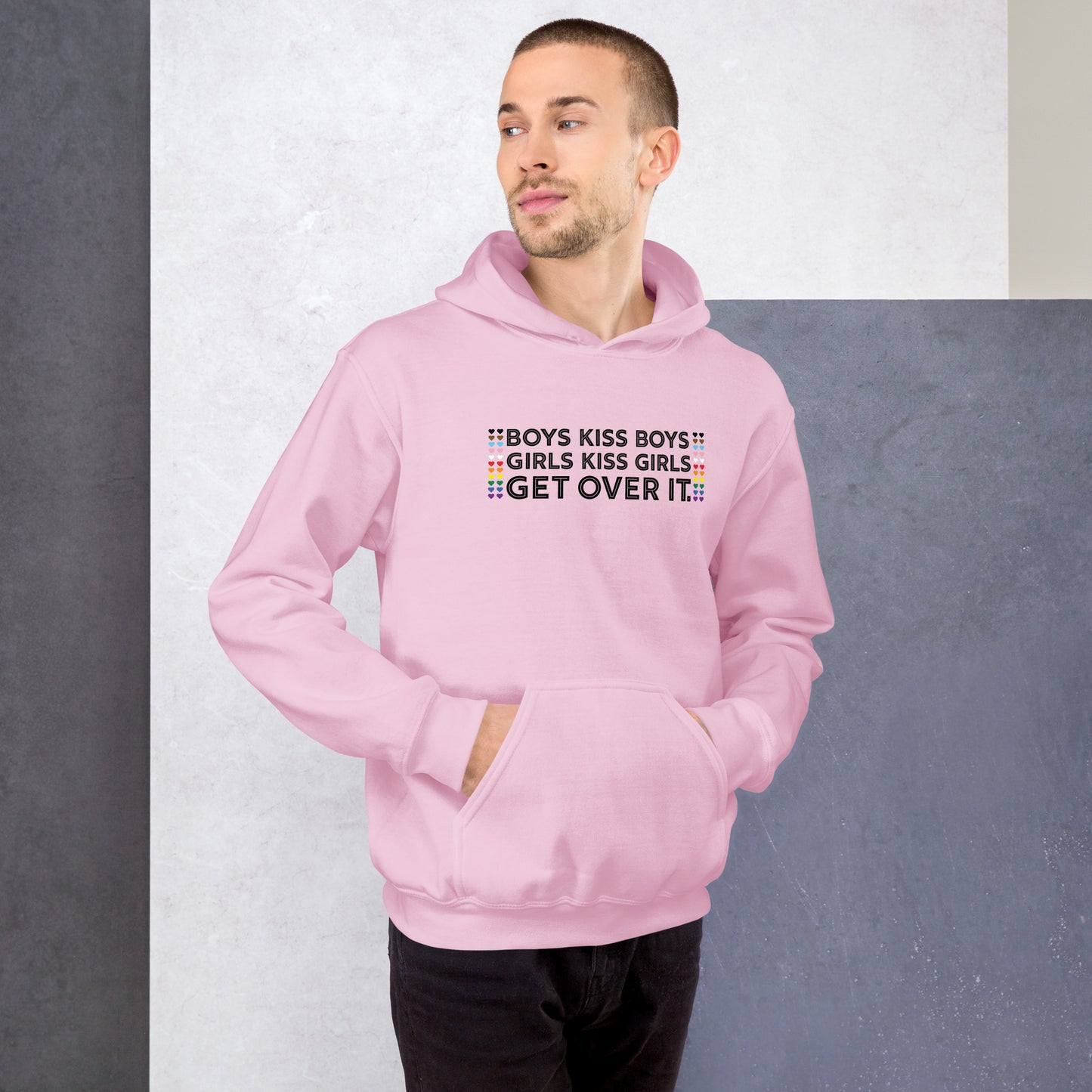 Boys Kiss Boys, Girls Kiss Girls, Get Over It Graphic Hoodie | LGBTQIA+ Queer Unisex Hoodie