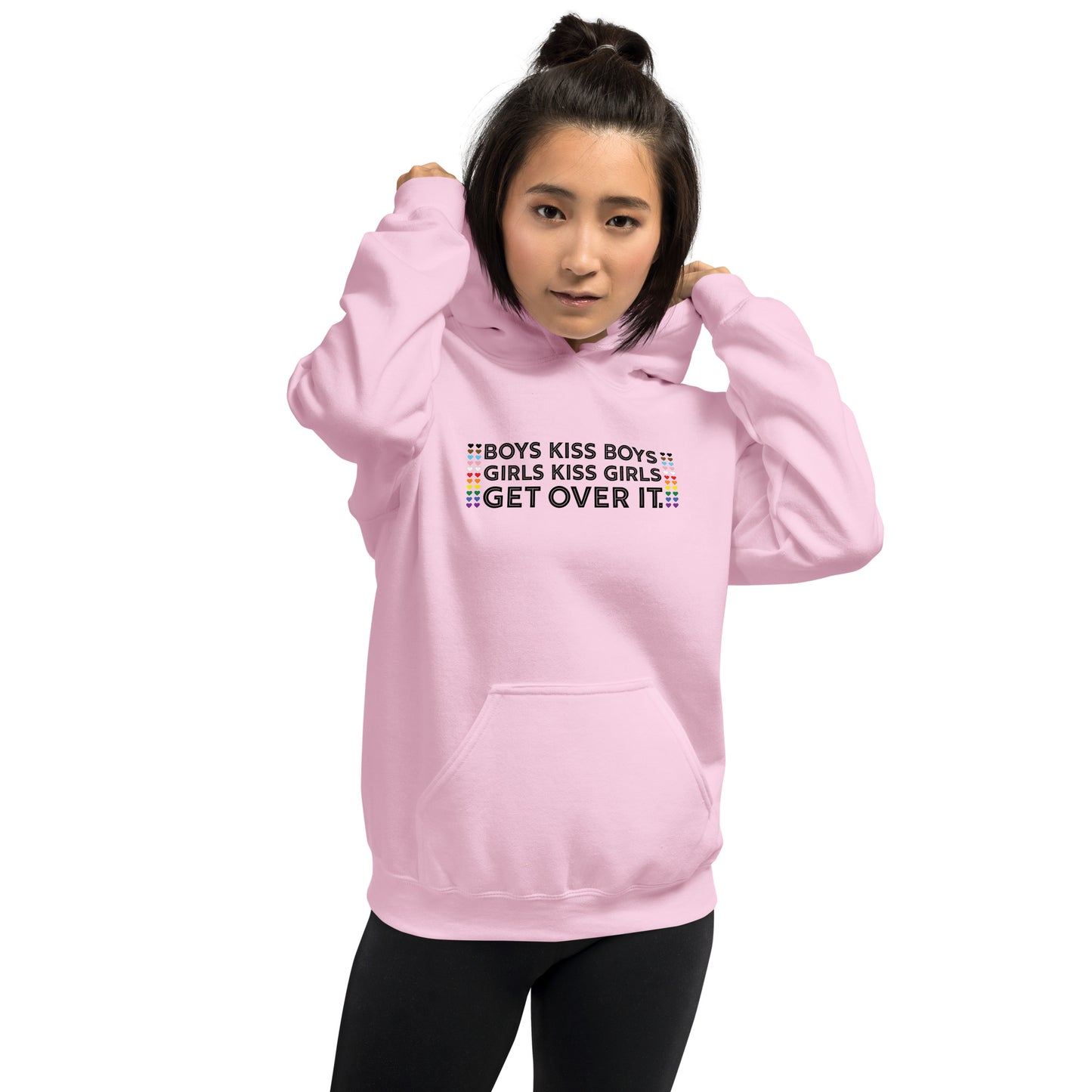 Boys Kiss Boys, Girls Kiss Girls, Get Over It Graphic Hoodie | LGBTQIA+ Queer Unisex Hoodie