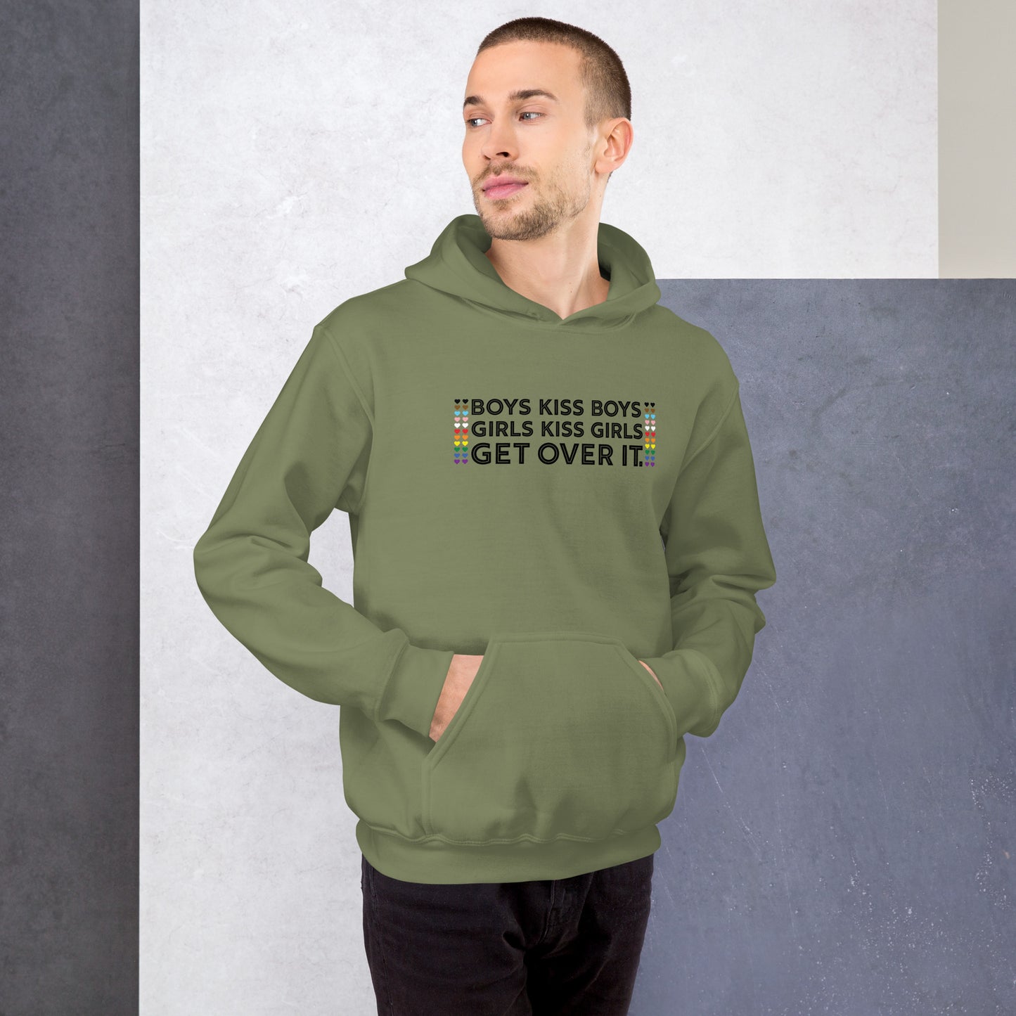 Boys Kiss Boys, Girls Kiss Girls, Get Over It Graphic Hoodie | LGBTQIA+ Queer Unisex Hoodie