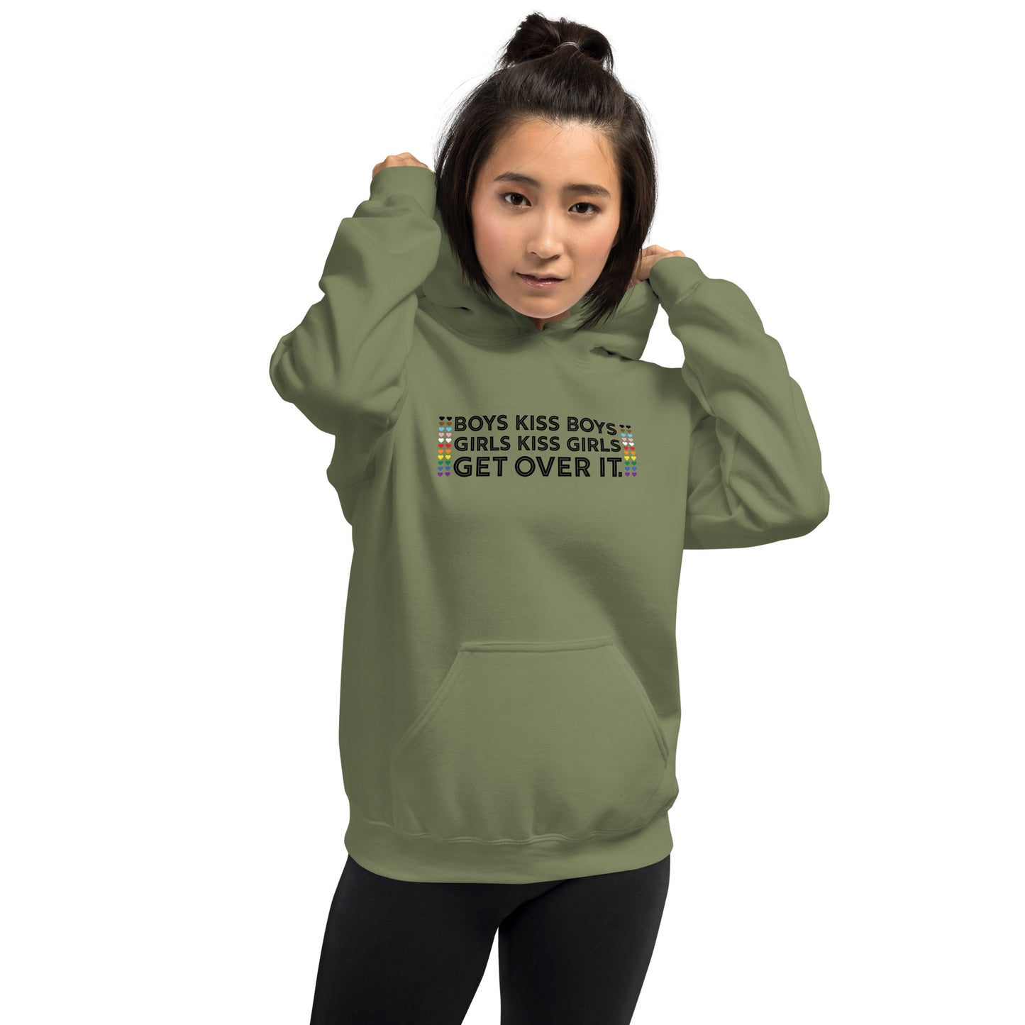 Boys Kiss Boys, Girls Kiss Girls, Get Over It Graphic Hoodie | LGBTQIA+ Queer Unisex Hoodie