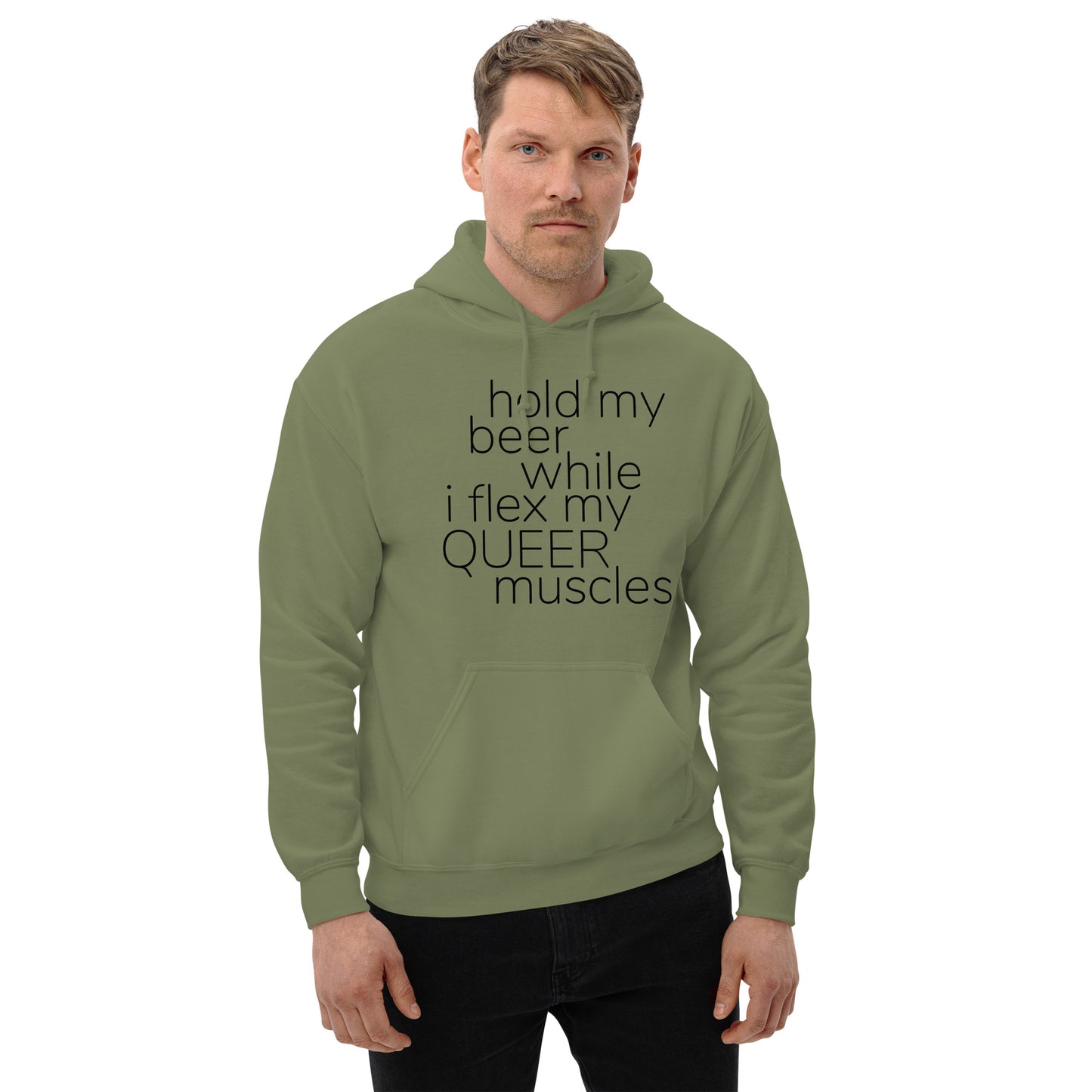 Hold My Beer While I Flex My Queer Muscles Graphic Hoodie | LGBTQIA+ Queer  Unisex Hoodie