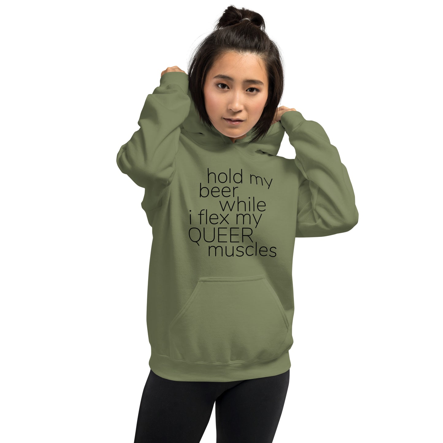 Hold My Beer While I Flex My Queer Muscles Graphic Hoodie | LGBTQIA+ Queer  Unisex Hoodie