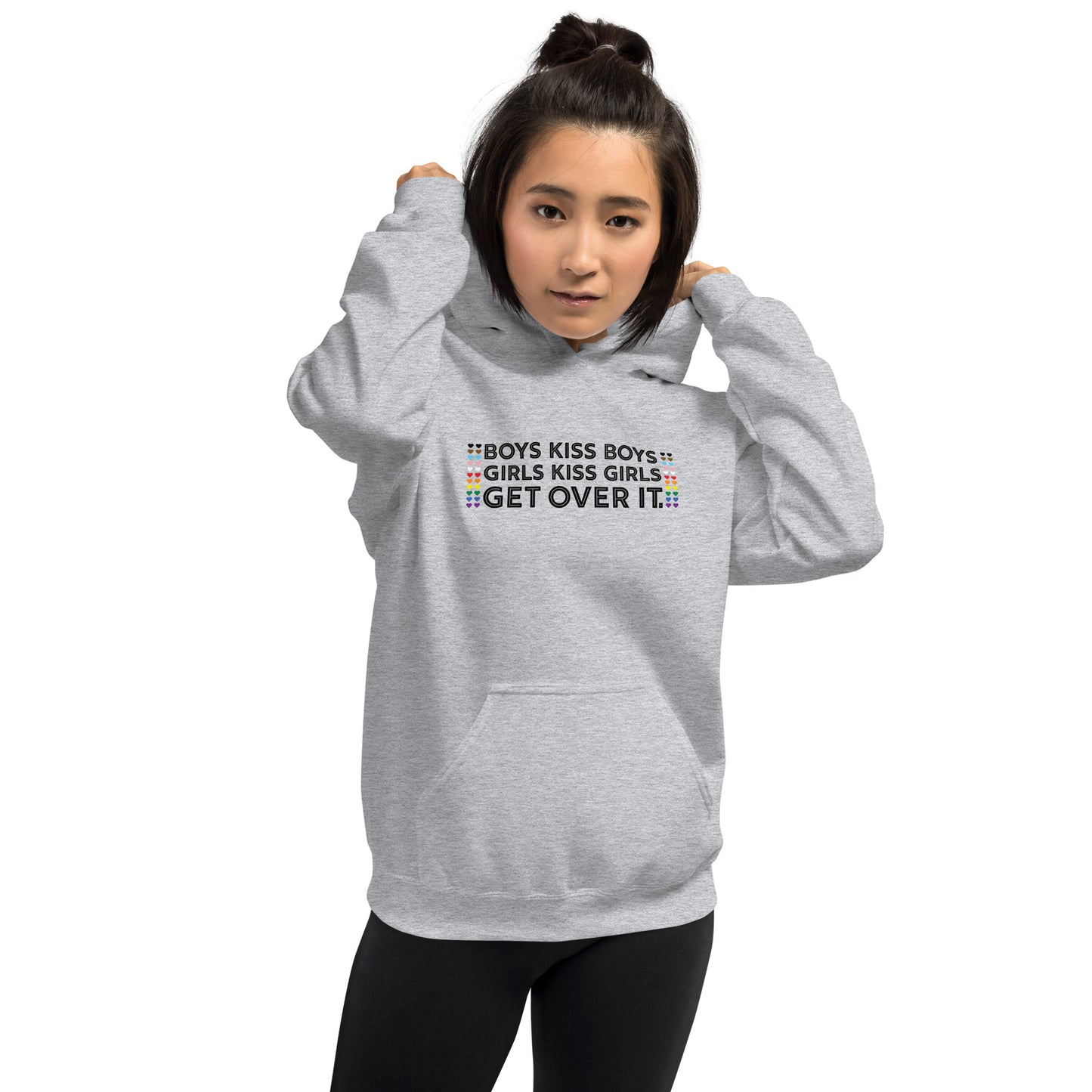 Boys Kiss Boys, Girls Kiss Girls, Get Over It Graphic Hoodie | LGBTQIA+ Queer Unisex Hoodie