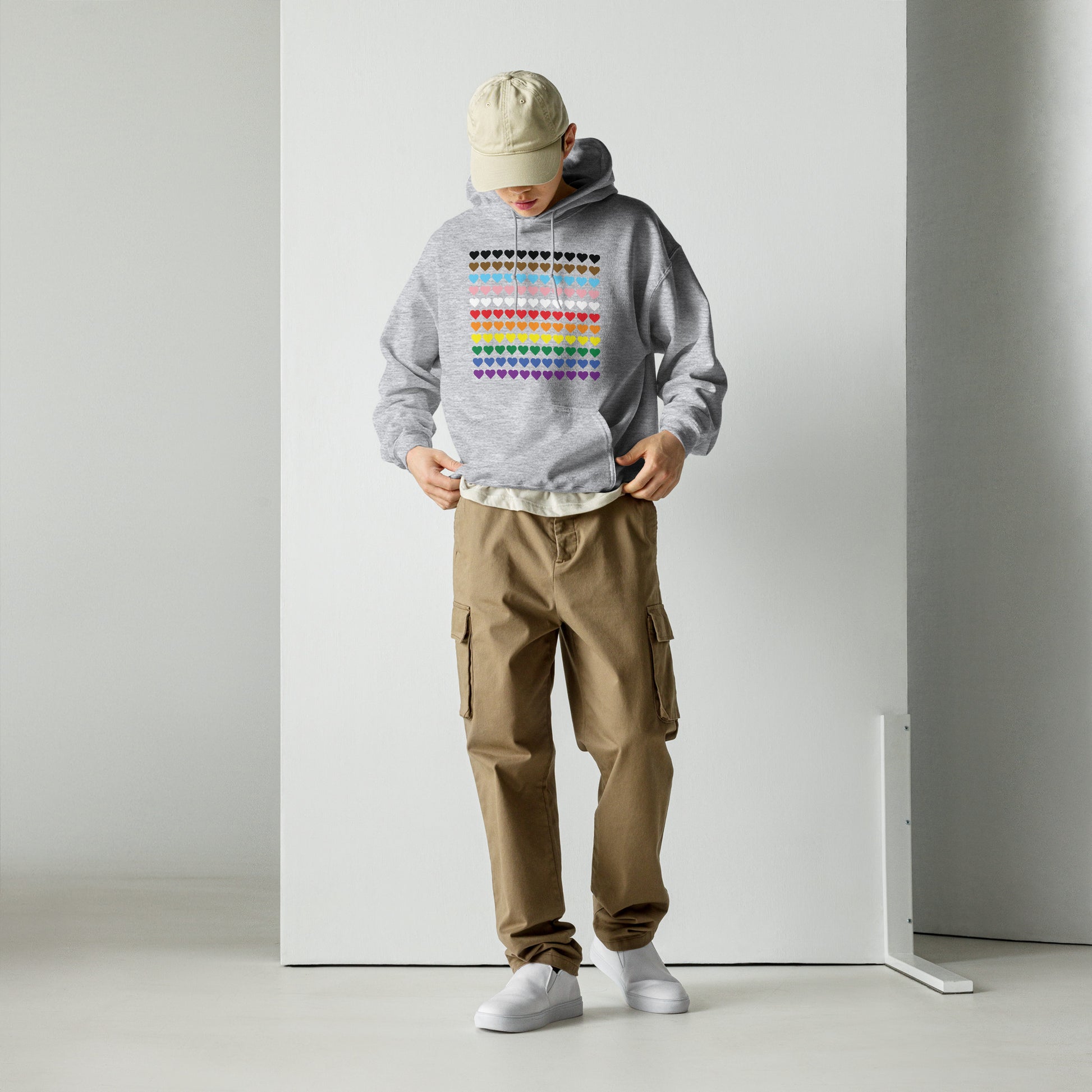 Gay Pride Rainbow Hearts Print Hoodie