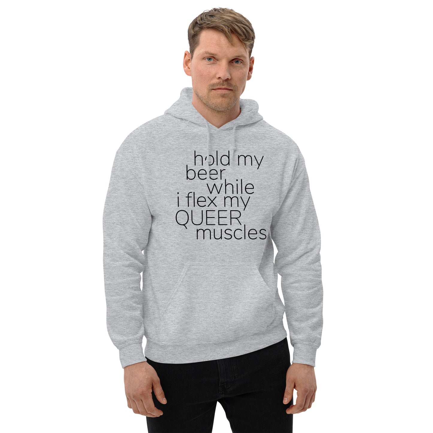 Hold My Beer While I Flex My Queer Muscles Graphic Hoodie | LGBTQIA+ Queer  Unisex Hoodie