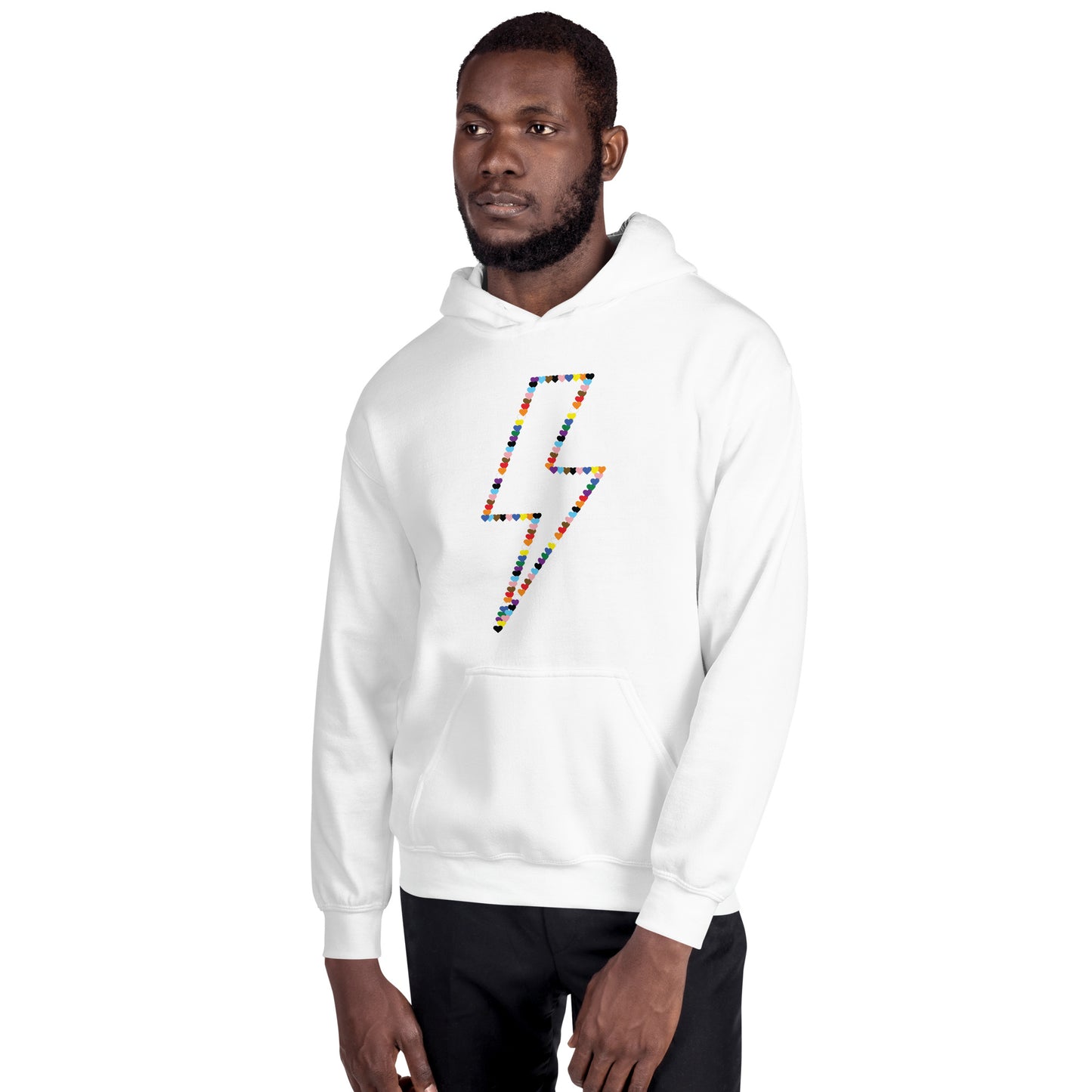 Lightning Bolt Rainbow Hearts Hoodie | LGBTQ+ Queer Unisex Hoodie