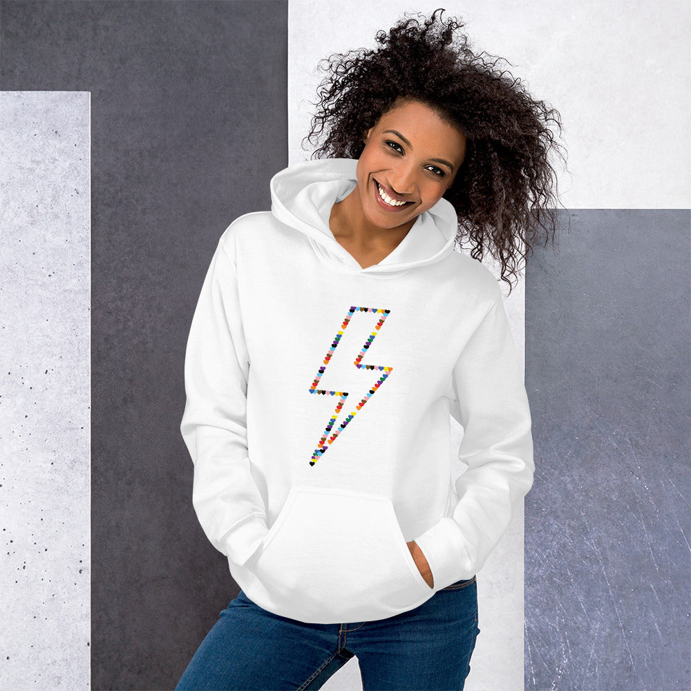 Lightning Bolt Rainbow Hearts Hoodie | LGBTQ+ Queer Unisex Hoodie