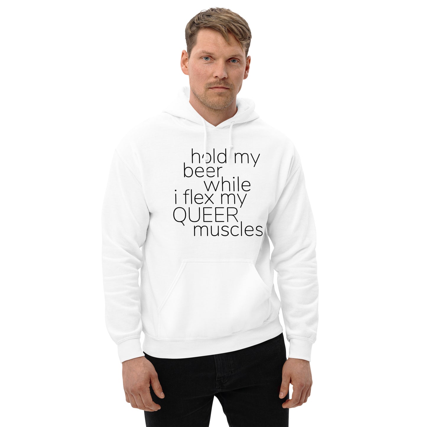 Hold My Beer While I Flex My Queer Muscles Graphic Hoodie | LGBTQIA+ Queer  Unisex Hoodie