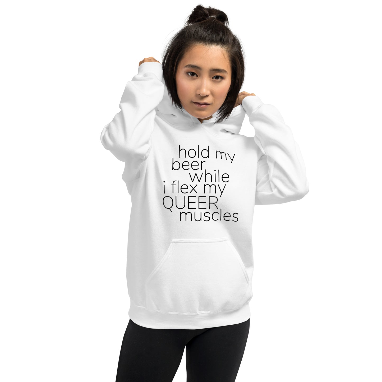 Hold My Beer While I Flex My Queer Muscles Graphic Hoodie | LGBTQIA+ Queer  Unisex Hoodie