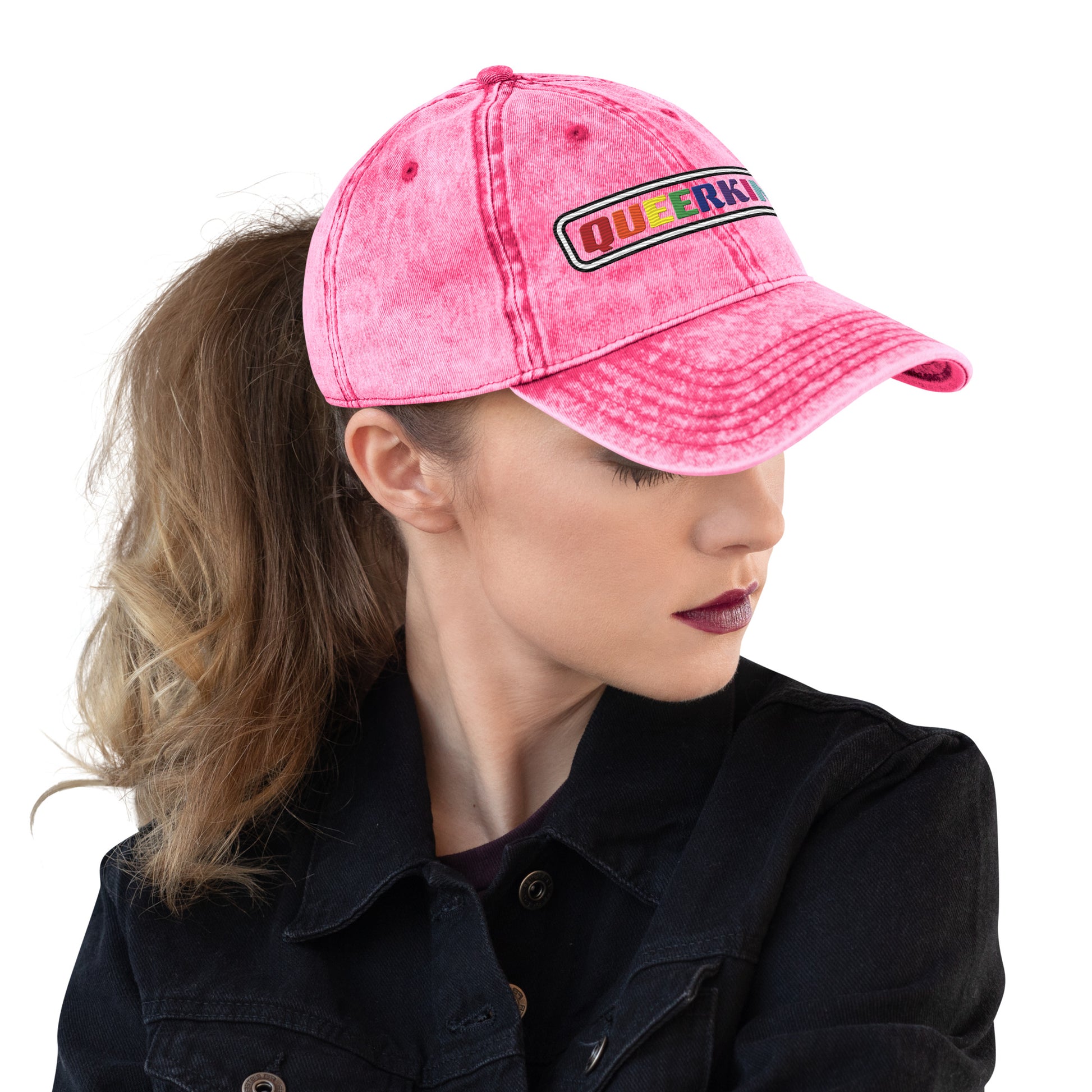 queer dad hat for women and men, gay pride hats cotton twill dad hat, lesbian pride hats, gay pride hats, gay twill hat with queer logo