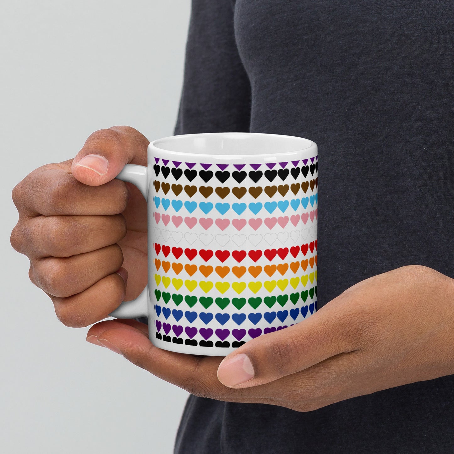 Gay Pride Rainbow Hearts Print - LGBTQIA+ Queer White glossy mug