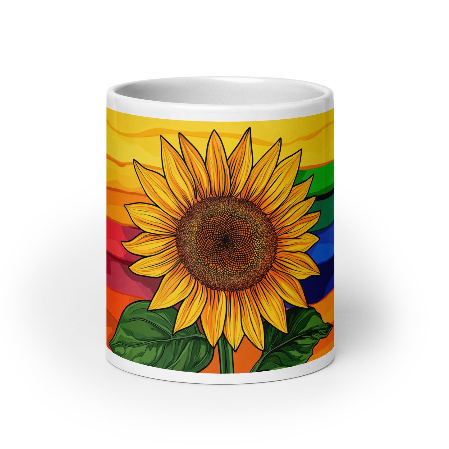 Sunflower Gay Pride Flag Artwork LGBTQIA+ | White Glossy Mug