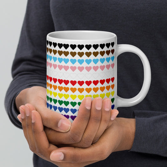 Gay Pride Rainbow Hearts Print - LGBTQIA+ Queer White glossy mug