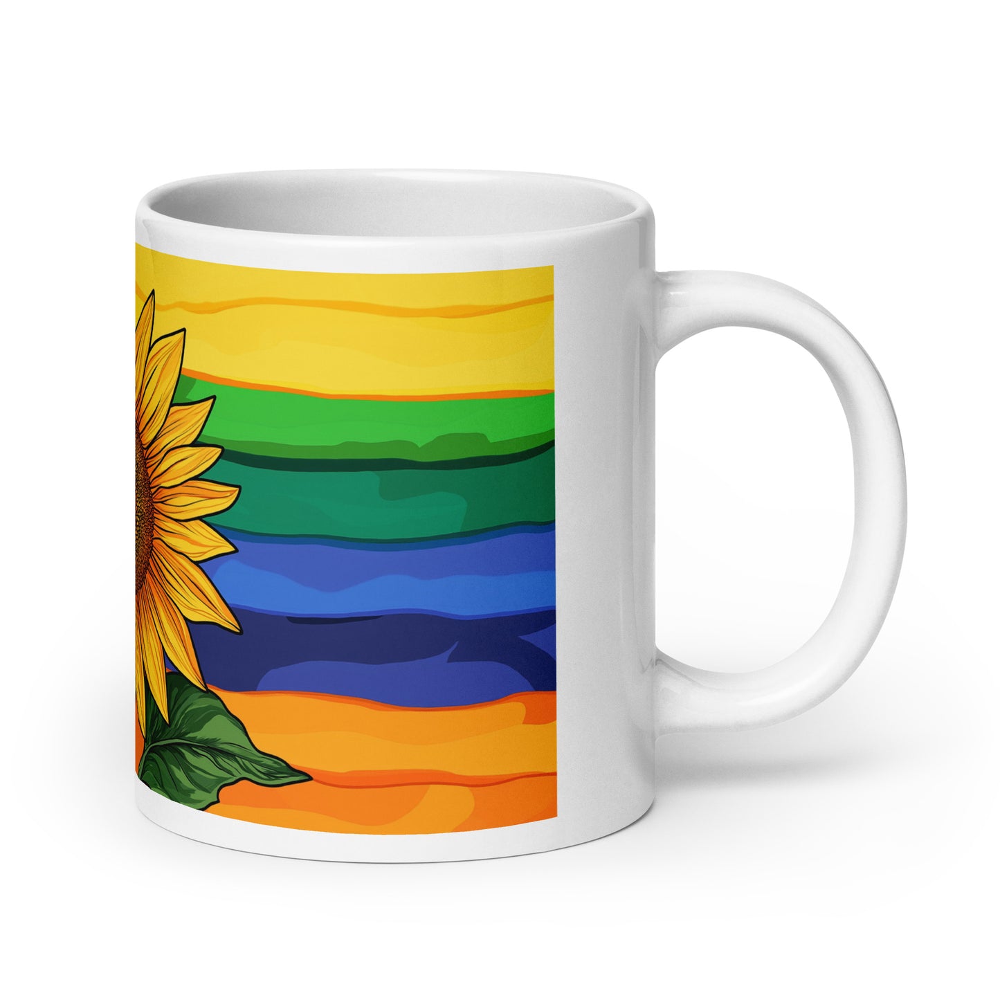 Sunflower Gay Pride Flag Artwork LGBTQIA+ | White Glossy Mug